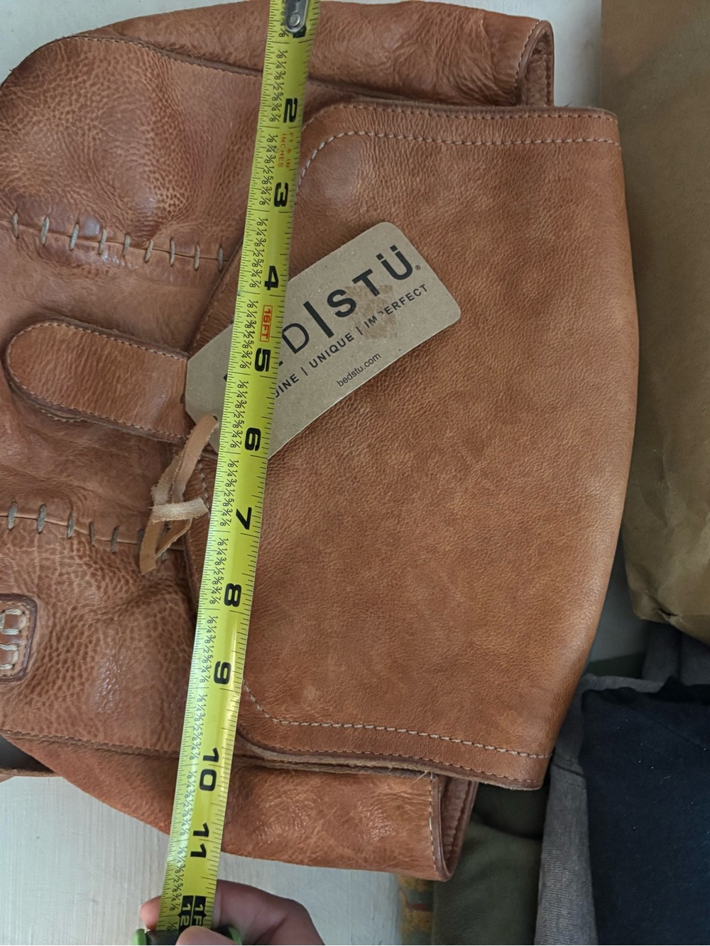 Bed Stu Leather Crossbody Satchel in Cognac Brown - Distressed Casual Style - Picture 8 of 8